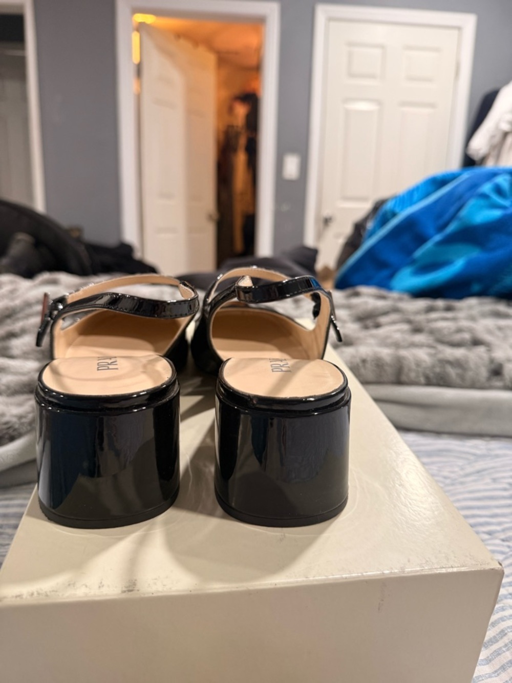 Prada Black Patent Slingback Block Heels with Square Toe - Picture 3 of 5
